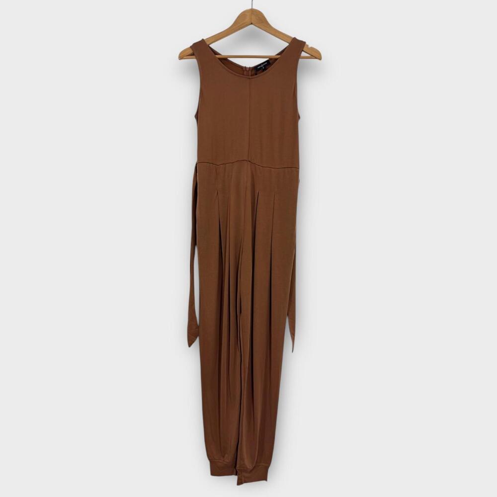 Area Stars Women’s Size Small Dark Tan Cisco Belted Stretch Jogger Jumpsuit New